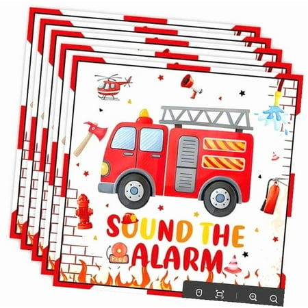 Hyjoy 40Pcs Firetruck Themed Party Napkins, Adorable Firetruck Paper Napkins for ' Birthday Decorations, 6.5x6.5 Inches