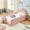 Pink, variant on Twin Size Bed Frame with Dinosaur Headboard, Upholstered Boucle Fabric Twin Daybed with Safety Guardraild, Low Profile Platform Bed Frame for Girls and Boys