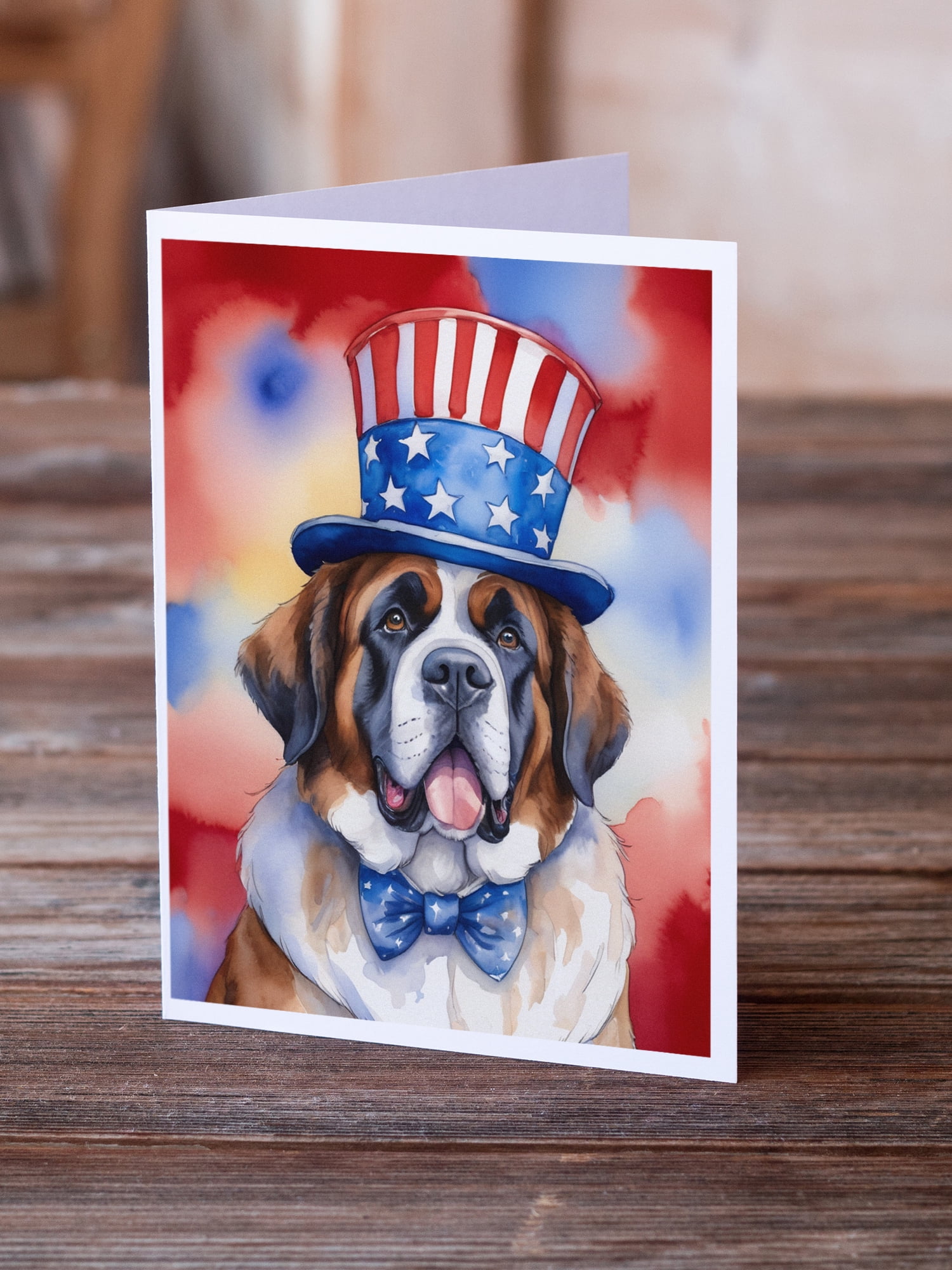 Saint Bernard Patriotic American Greeting Cards Pack of 8 7 in x 5 in