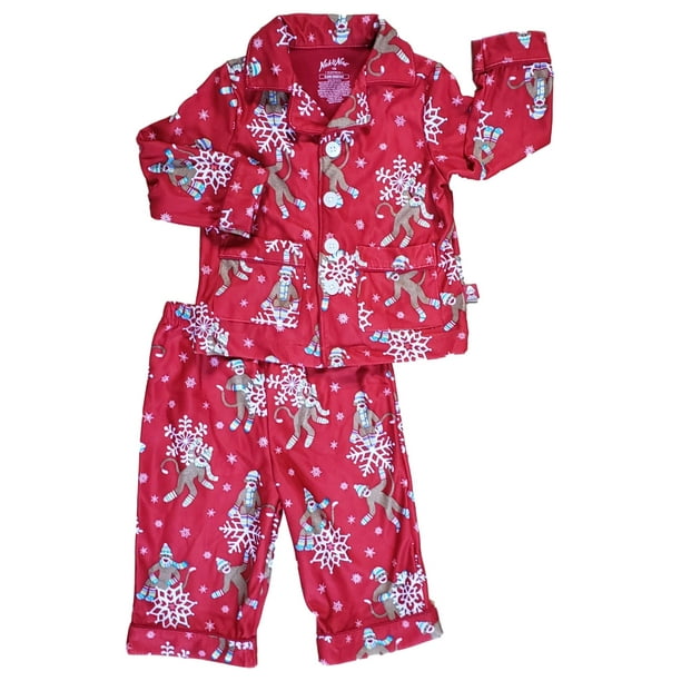 Nick & Nora Girls Infant & Toddler Red Sock Monkey Snow Print 2 Piece