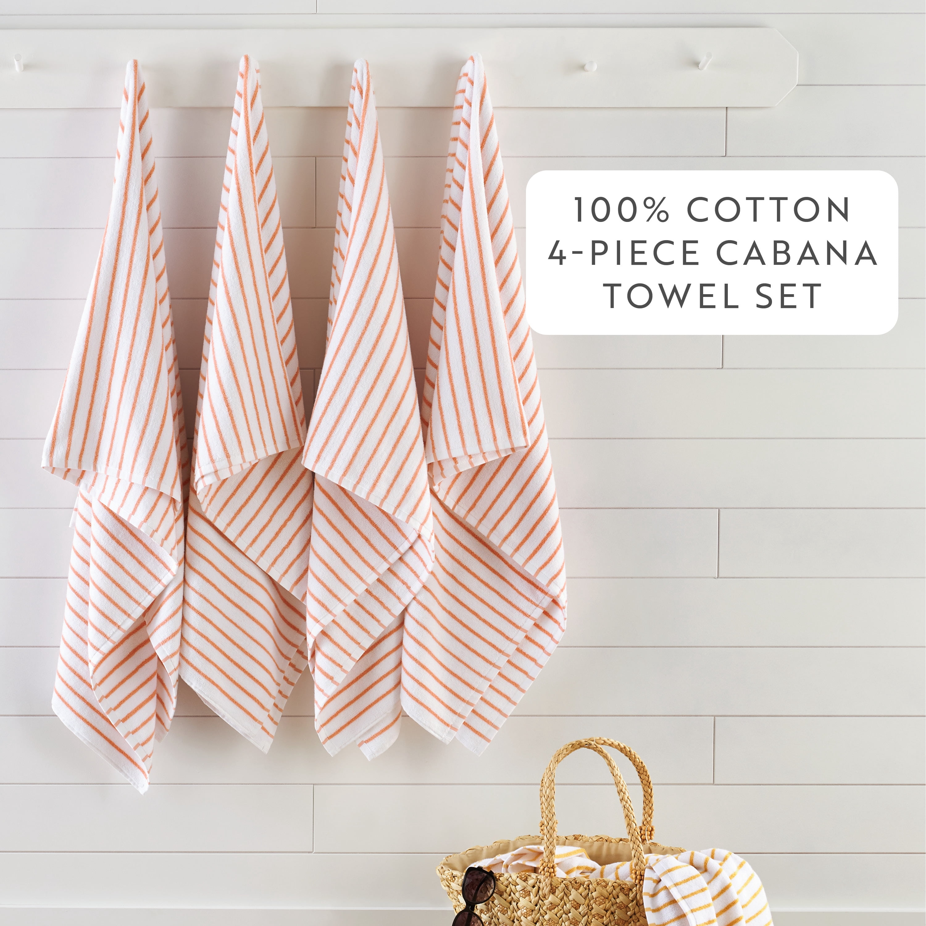 Noble Linens 4 pack Striped Cotton Cabana Beach and Pool Towels