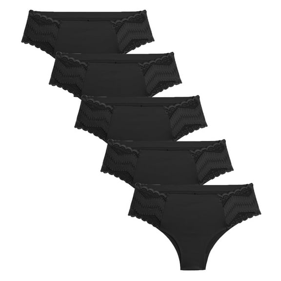 Baywell Women Lace Underwear Sexy Breathable Hipster Panties Stretch Seamless Bikini Briefs Pack of 5 Black S-XL