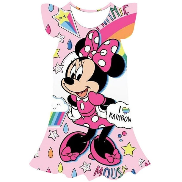 Nouvelles filles été princesse robe à manches courtes robe douce Disney  Minnie Mickey Mouse imprimer Vestidos vêtements bébé enfants vêtements 
