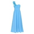 thumbnail image 4 of DPOIS Kids Flower Girl Dress One Shoulder A-line Chiffon Long Dress A Sky Blue 10, 4 of 7