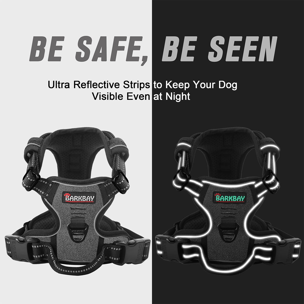 BARKBAY No Pull Dog Harness Front Clip Heavy Duty Reflective Easy Control Handle for Large Dog Walking(Grey,XS)