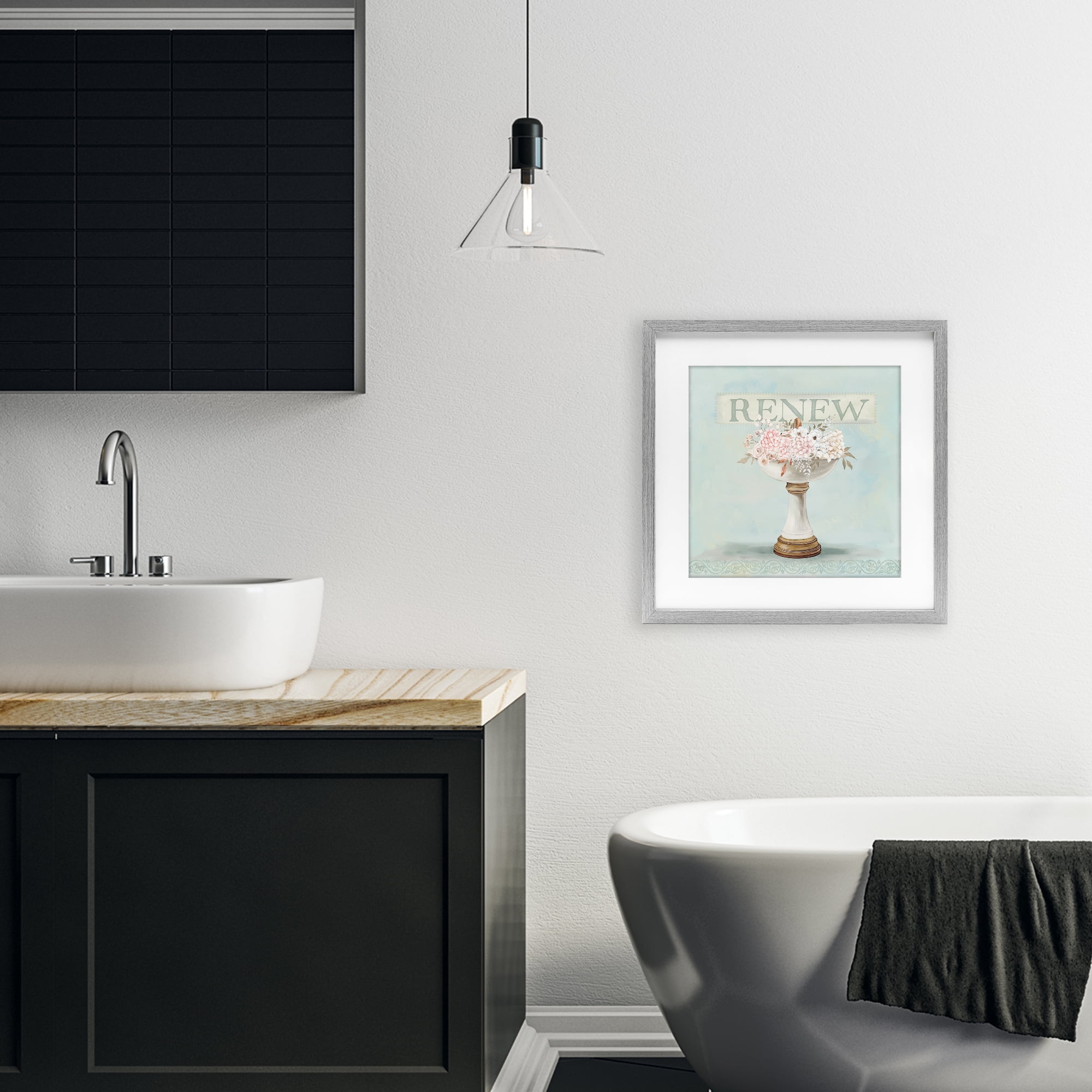 Stupell Industries Renew Floral Sink Gray Framed Print Under Glass, design by Mollie B.