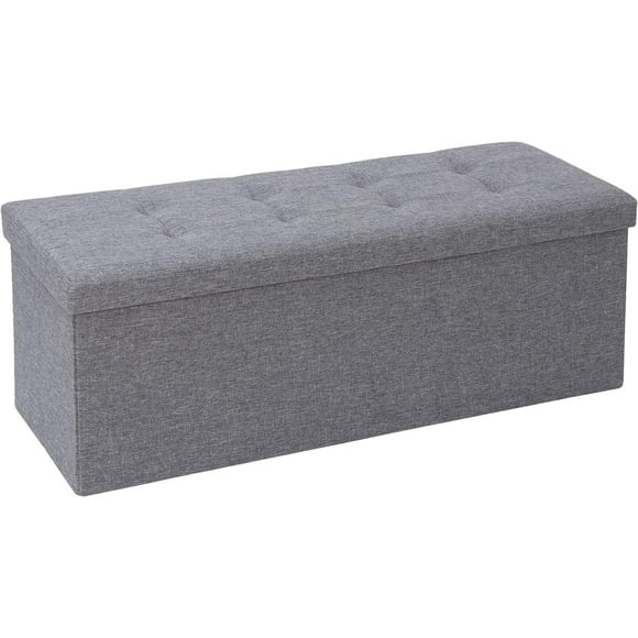 Livearty (TM) 43 Inches Folding Storage Ottoman Bench, Storage Chest Footrest Padded Seat, Poly Linen Storage Organizer (Grey, 43" x 15" x 15")