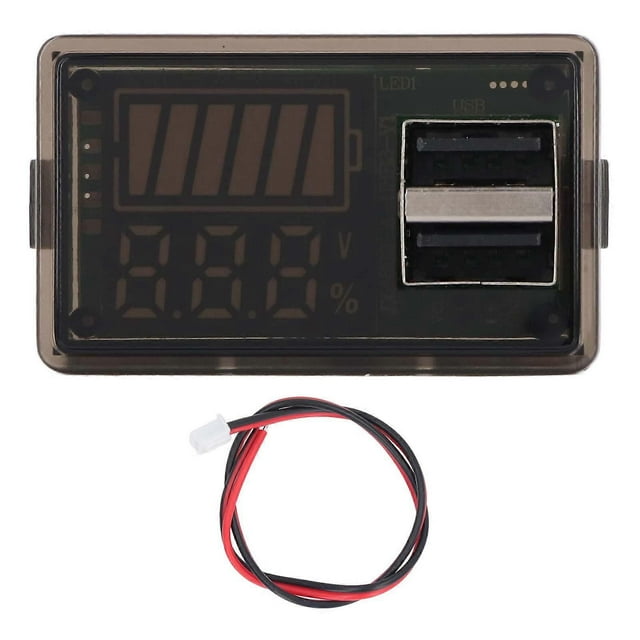 RV Digital Battery Gauge 8-30V Voltage Display with 2 USB Ports Blue Backlight for Car Motorcycle Boat