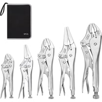 5-Piece CR-V Locking Pliers and Wire Cutters Set with Carrying Case, 2 Straight, 3 Curved Jaw,