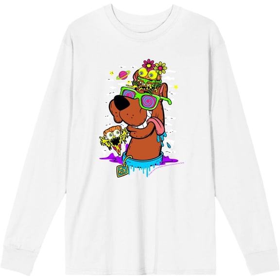 Scooby-Doo Dog With Shades Adult White Crew Neck Long Sleeve Tee-Medium