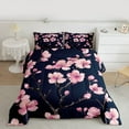 thumbnail image 2 of Manfei Pink Cherry Blossoms Full Size Comforter Sets, Japanese Style Bedding Comforter Set, Vintage Oil Printing Reversible Bedding Sets, Microfiber Bedroom Decor, 3-Piece, 2 of 8