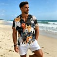 thumbnail image 5 of Uwinwear Linen Cotton Short Sleeve For Men Button Up V Neck Shirts Lightweight Printed Tops Hawaiian Summer Beach Casual Shirts Breathable Casual Wear,Black,M, 5 of 8