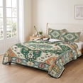 thumbnail image 2 of Twin Quilt Set 68''x86'', Green Orange Beige Boho Lightweight Summer Bedspread Coverlet Set with 2 Pillow Shams, Retro Ethnic Tribal Abstract Art Breathable All Season Quilt Bedding for Dorm/Bedroom, 2 of 9