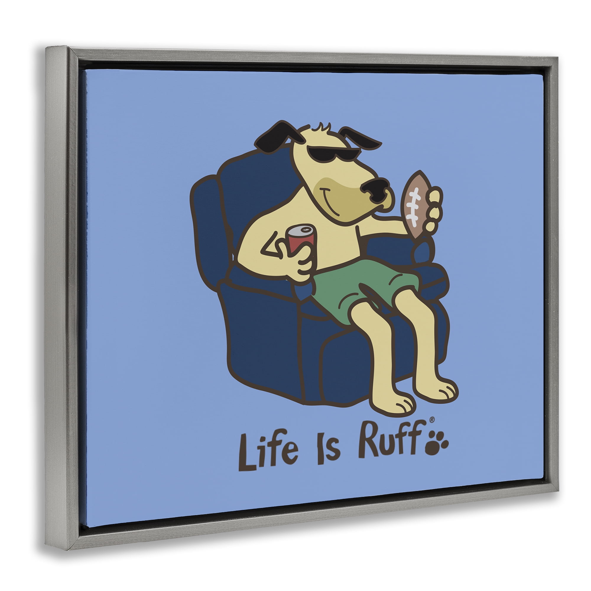 Stupell Industries Lounging Dog with Football Animals Painting Gray Floater Framed Canvas Art Print Wall Art, 31 x 25