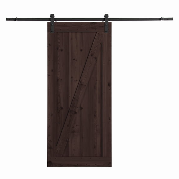 Contemporary Home Living 7' Chocolate Brown and Black Farm-Style Sliding Door Kit Distressed Smoke