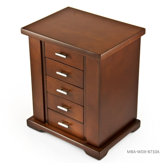 Contemporary 30 Note Natural Wood Finish Spacious Musical Jewelry Box with Silver Hardware - Fur Elise