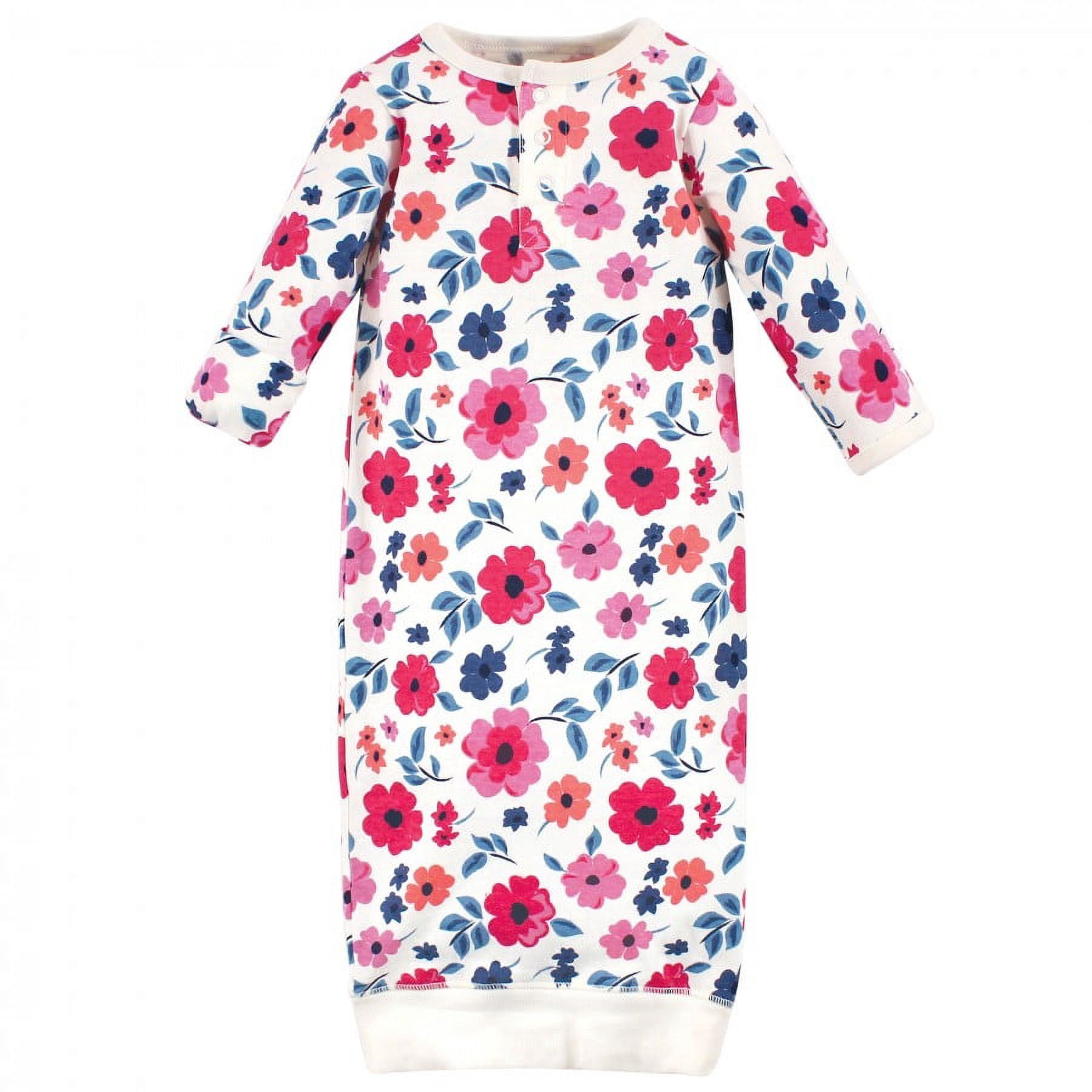 Touched by Nature Baby Girl Organic Cotton Henley Long-Sleeve Gowns 3pk, Garden Floral, Preemie