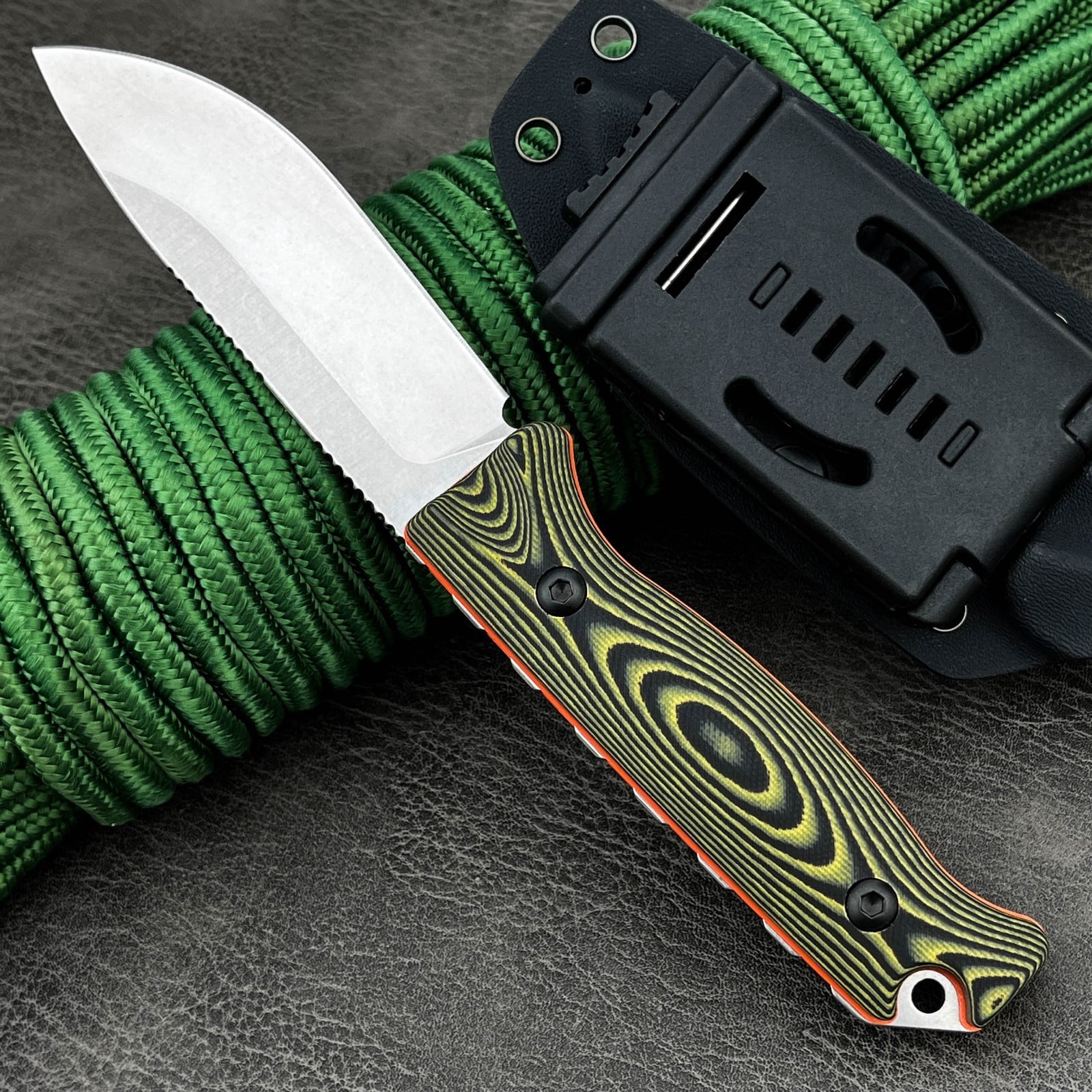 8.66'' Full Tang Straight Blade Knife, 8Cr13MoV Stainless Steel Blade, G10 Handle with Kydex Sheath, Suitable for Camping, Hiking, and Outdoor Work