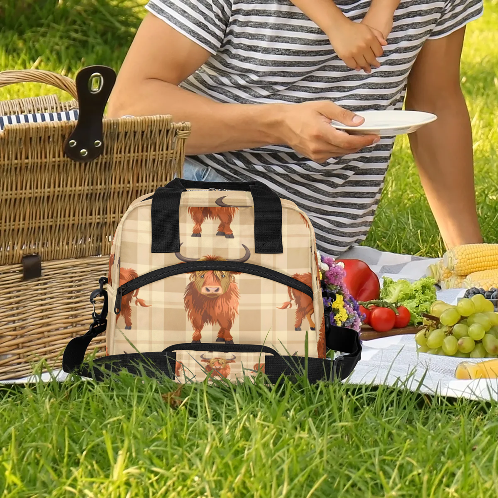 Herdesigns Western Bull Insulated Lunch Bag for Women Men Adult, Reusable Insulated Cooler Lunch Box Lunch Tote Bag for Work Picnic Beach