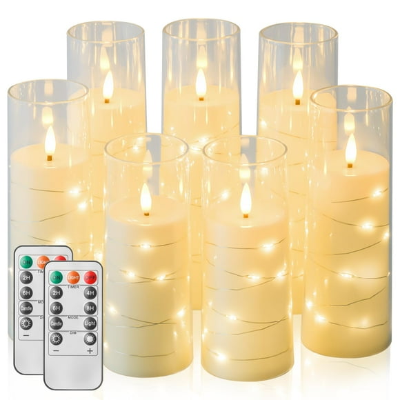 Liomus Flickering Flameless Candles, LED Pillar Canldes with String Light,Battery Operated Remote Control Timer Flameless Candles for Wedding Ch