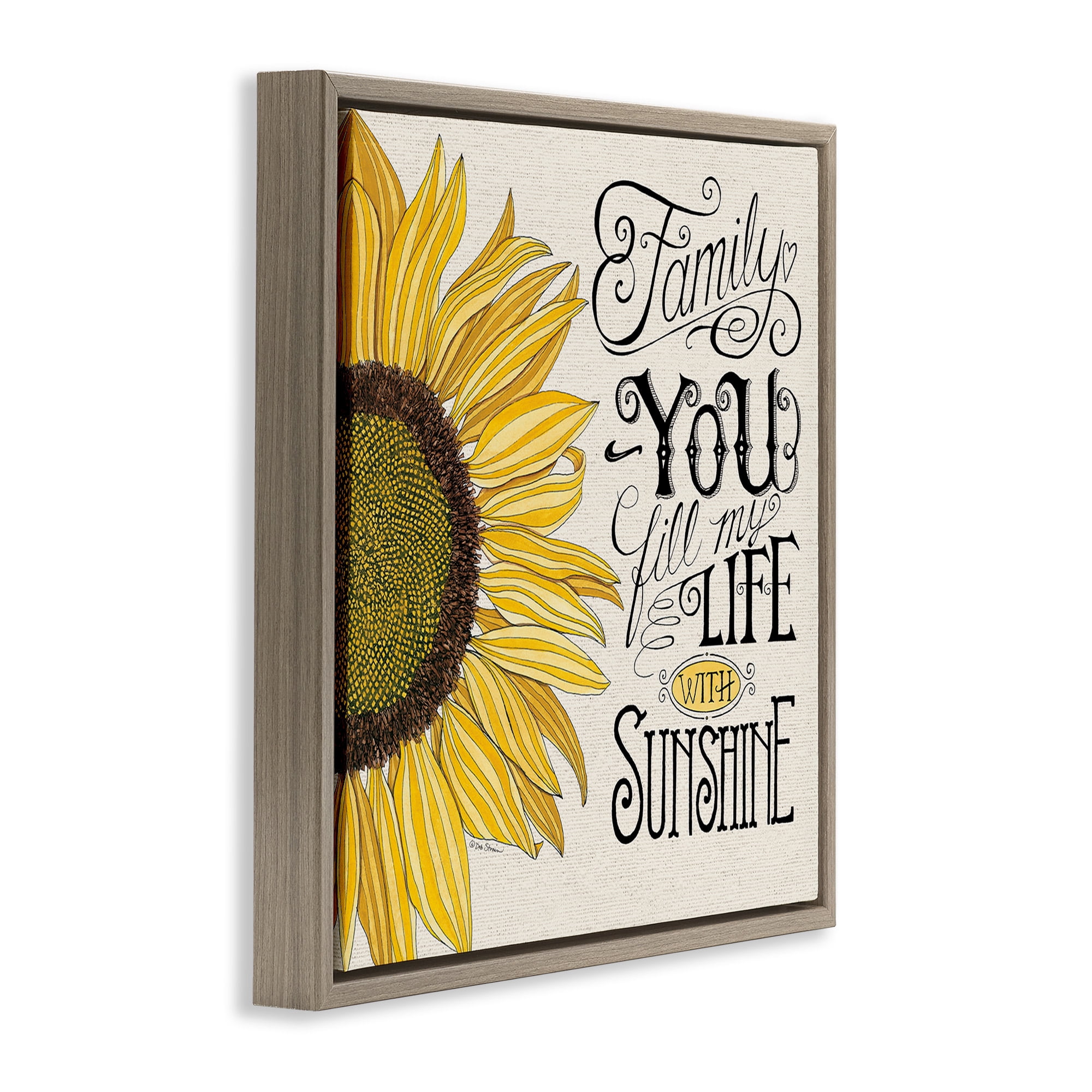 Stupell Industries Inspiring Sunflower Family Phrase Inspirational Painting Brown Floater Framed Canvas Art Print Wall Art, 25 x 25