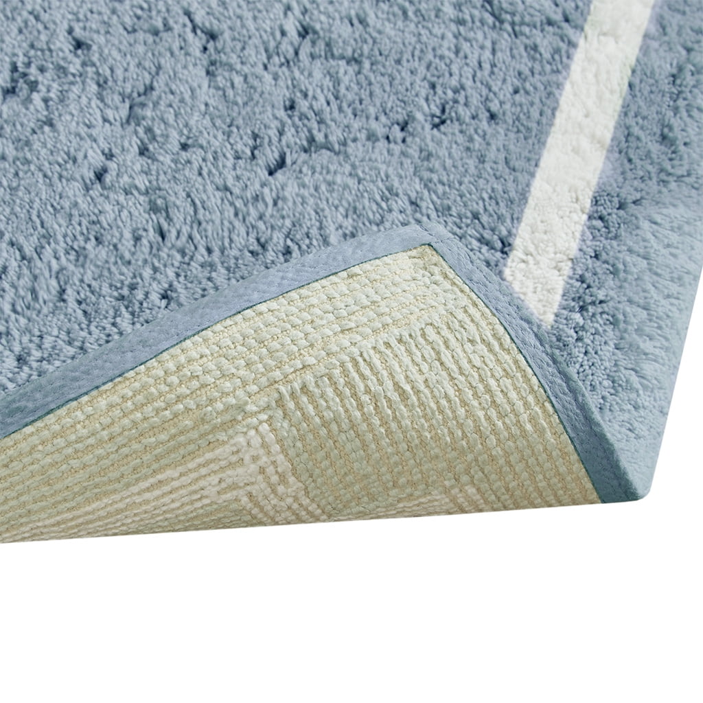 MAYEERTY 100% Medium Pile Cotton Tufted Bath Rug, Blue, 24"W x 40"L