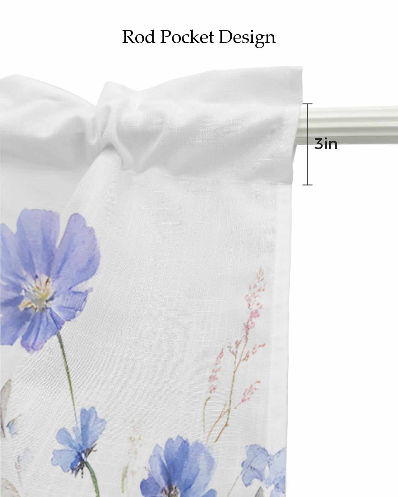 Lavender Flowers Kitchen Valances for Windows Farmhouse Linen Window Valance Curtain for Living Room Window Treatment Spring Blooms Botanicals Garden Floral Valance Rod Pocket Topper, 60 x 18 Inch