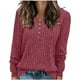 thumbnail image 2 of Suéter de cuello redondo para mujer, informal, liso, de invierno, de manga larga, con botones, de punto cepillado, holgado, para mujer, 2 of 7