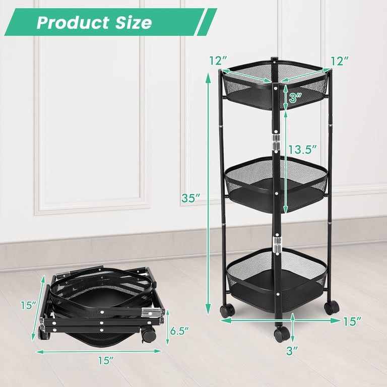 Gymax Heavy Duty Steel 3-Tier Rotating 1-Second Folding Movable