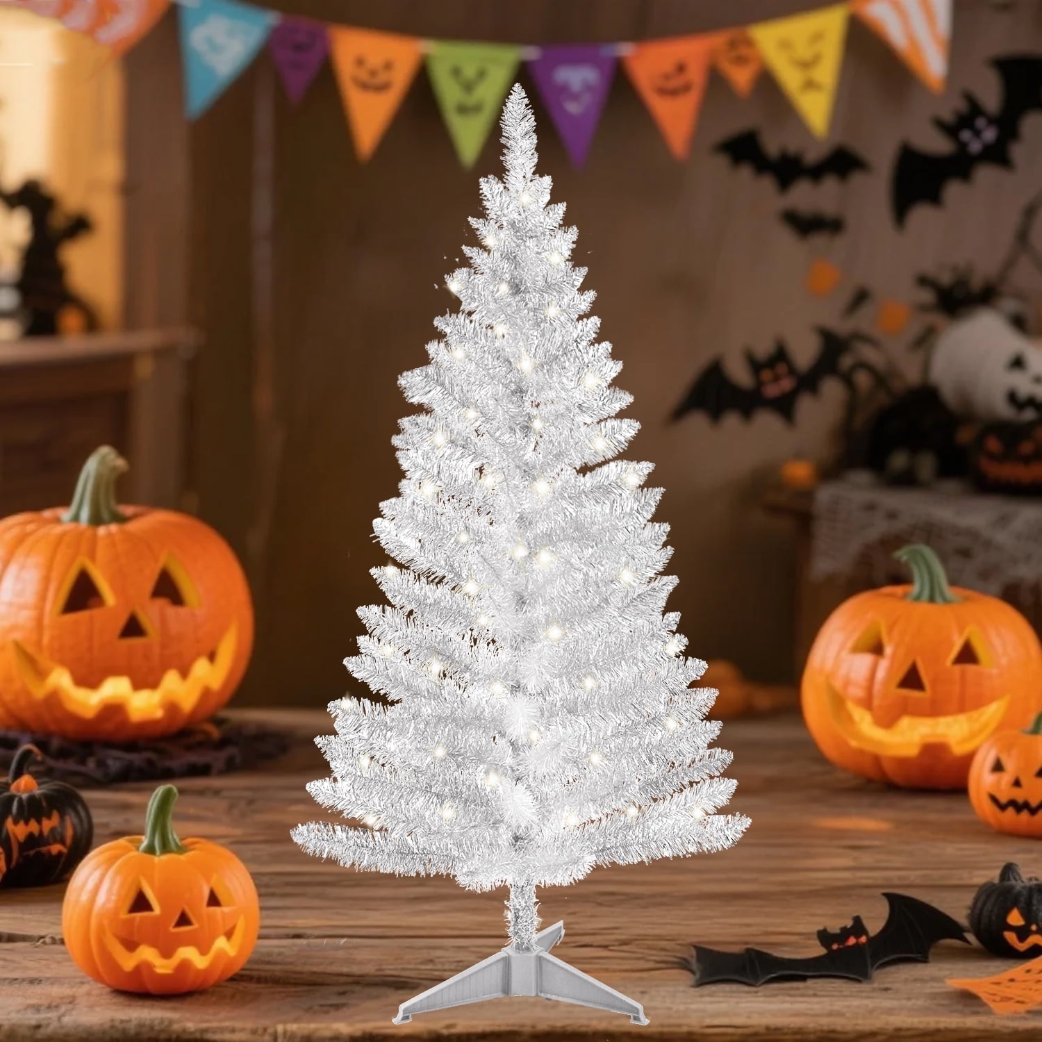 Bringstar 4' Silver Artificial Christmas Tree with 50 String Lights photo 6