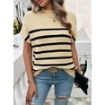 thumbnail image 2 of XCHQRTI Striped Knit Shirts Women Batwing Short Sleeve Sweaters Casual Loose Top, 2 of 7