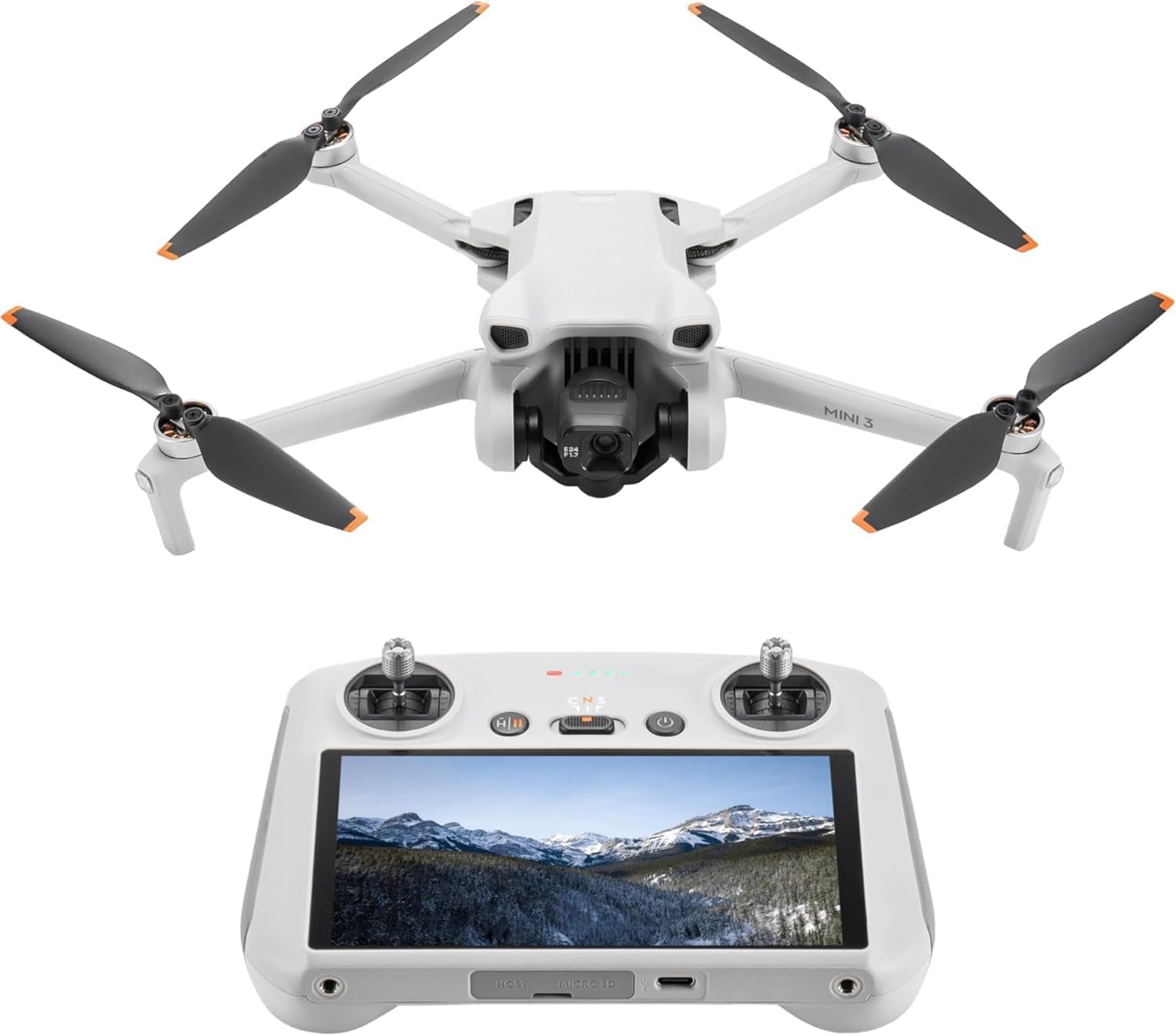 DJI Mini 3 Drone with DJI RC Remote (Built-In Screen), 4K Camera, 38-Min Flight Time, Bundle with 128GB SD Card, USB 3.0 Reader, Strobe Lights & 2-Year Extended Warranty