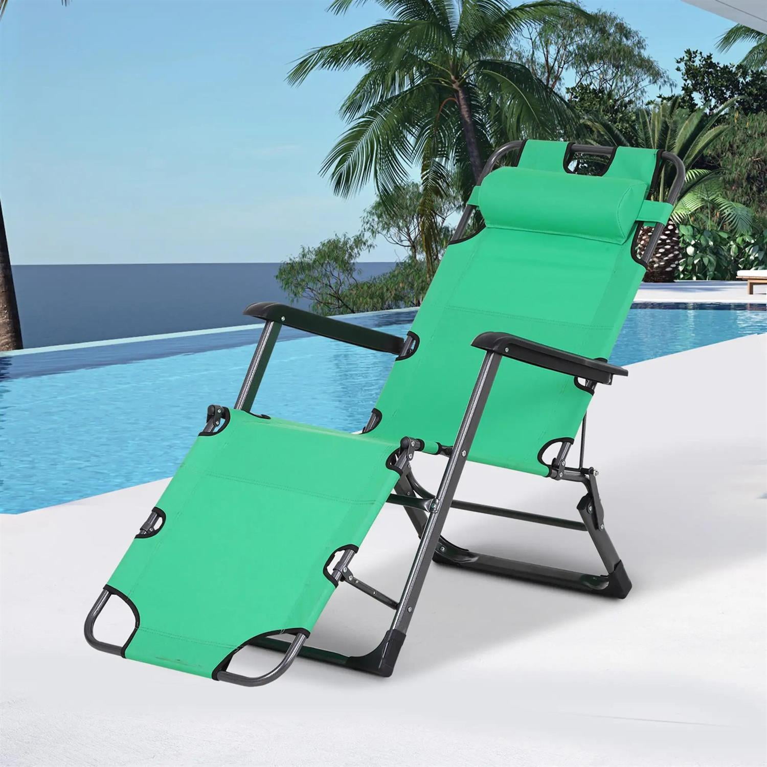 Demi Bonn Chaise Lounge Chair for Patio, Oxford Fabric Metal Frame Outdoor Pool Sun Lounger Chair 120°/180°, for Beach, Patio, Lawn, Deck, Green