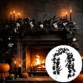 thumbnail image 3 of Halloween Black Maple Leaf Decor, Realistic Artificial Leaf Garland, Gothic Hanging Foliage Accent, Door Mantel Wall Party Display, Spooky Seasonal Holiday Decoration, 3 of 9