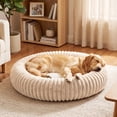 thumbnail image 6 of Exclusivo Mezcla Calming Donut Dog Bed with Non-Slip Bottom, 32 inches Cozy Fluffy Faux Rabbit Fur Round Pet Bed for Medium Dogs, Apricot, 6 of 7