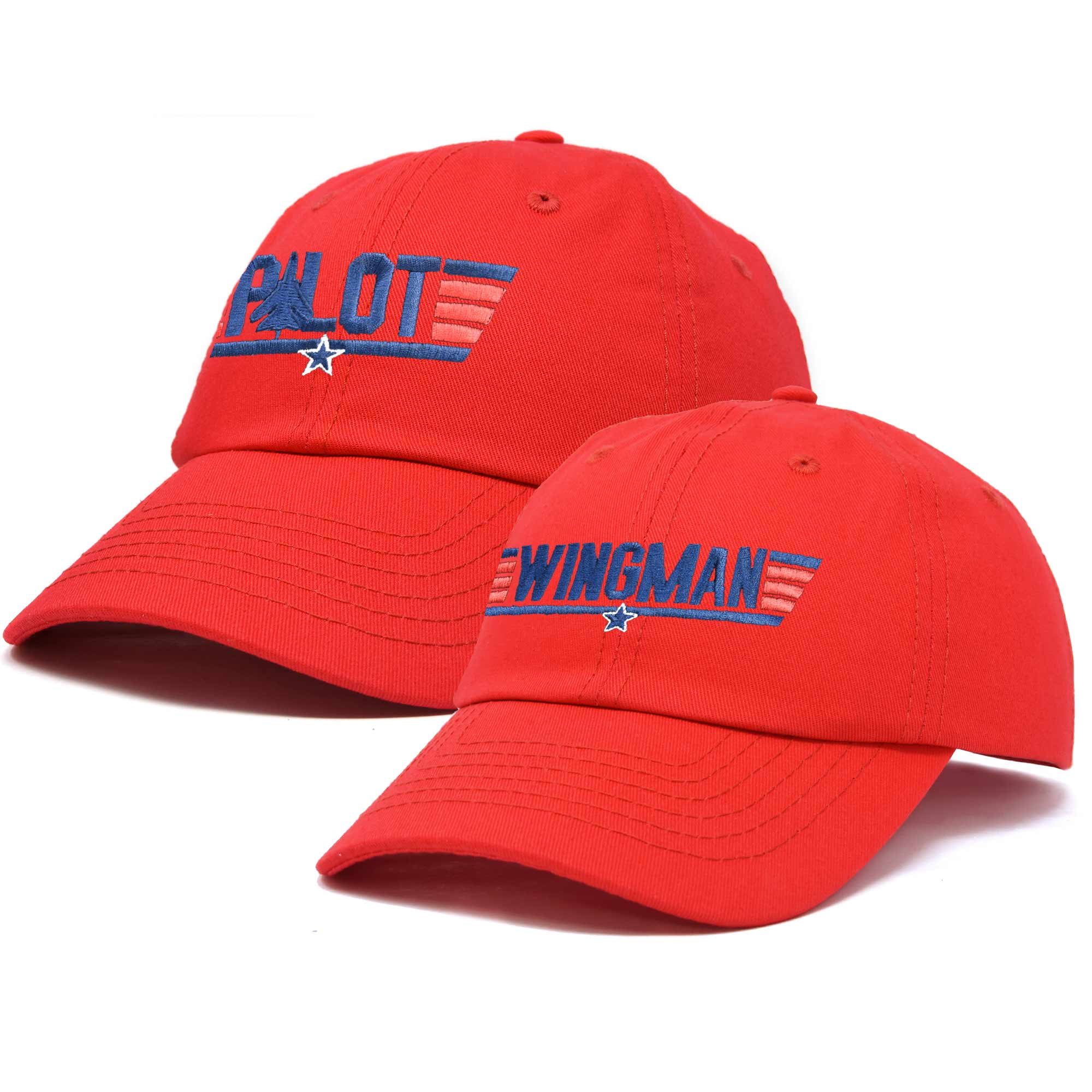 DALIX Father Son Pilot and Wingman Matching Hat Set Embroidered Baseball Cap in Red