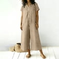 thumbnail image 6 of Vhkiploz A-Line Linen Jumpsuit For Women's One Piece Button Wide Leg Maxi Summer Sweatsuits Beach Vacation Travel Athletic Outfit Sets V-Neck Short Sleeve Solid Outwear Beach Rompers With Pockets, 6 of 7