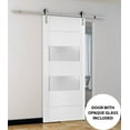 thumbnail image 5 of Sturdy Barn Door 24 x 96 inches Frosted Glass 2 lites | Lucia 4010 White Silk | Stainless Steel 6.6FT Rail Hangers Heavy Set | Solid Panel Interior Doors, 5 of 6