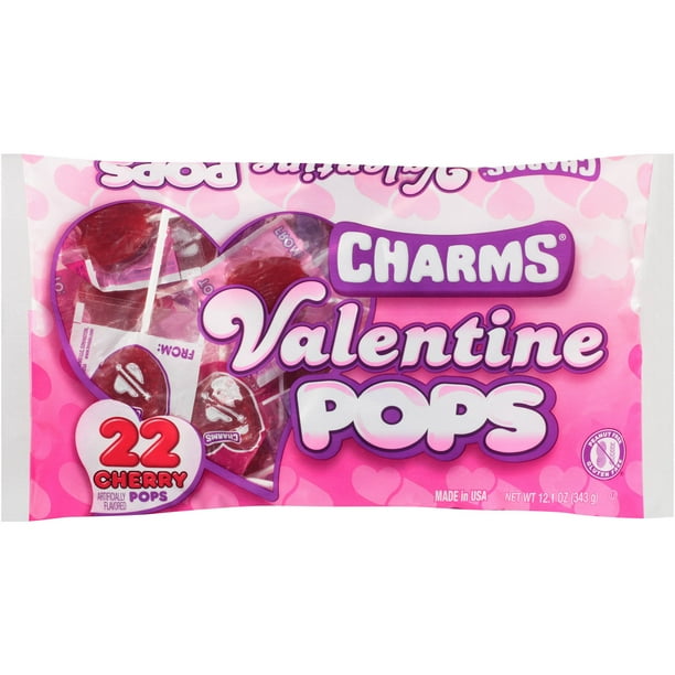 Charms Pops Valentine Heart Shaped Cherry Lollipops, 12.1 Oz., 22 Count