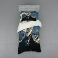 thumbnail image 2 of Mountain Duvet Cover Set, Snowy Mountain Summit Clouds in the Sky Tranquility in Wild Nature Theme, Bedding Set with Shams and Fitted Sheet, 3 Sizes, by Ambesonne, 2 of 3