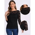 thumbnail image 2 of DARING DIVA Women's 3/4 Sleeve Crew Neck Floral Lace Tops S Black, 2 of 6