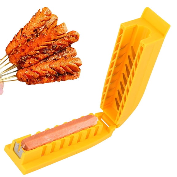 Bxaolu Hot Dog Slicing Tool - Stainless Steel Criss-Cross Hot Dog Slicer for Perfect Cuts – Great for Grilling, Air Fryer, Oven & Microwave – Fun BBQ Kitchen Tools, Yellow