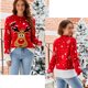 thumbnail image 3 of Jersey navideño para mujer, cuello redondo, manga larga, punto, con copos de nieve de reno, jersey noruego suave y cálido para invierno (XL), 3 of 4
