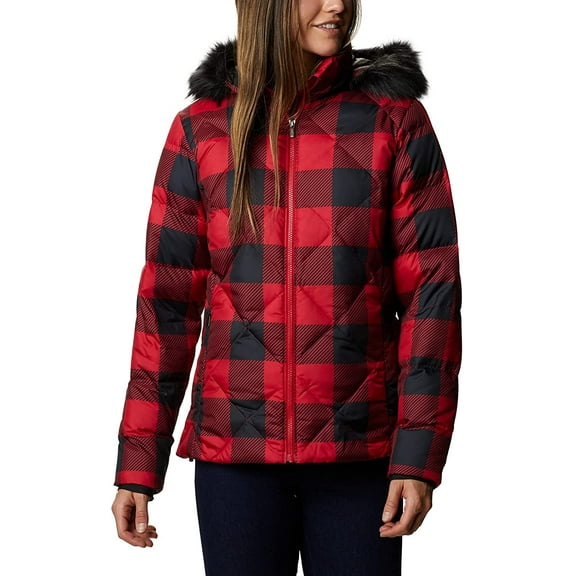 Columbia Womens ICY Heights Ii Down Jacket Mountain Red Buffalo Print X-Small
