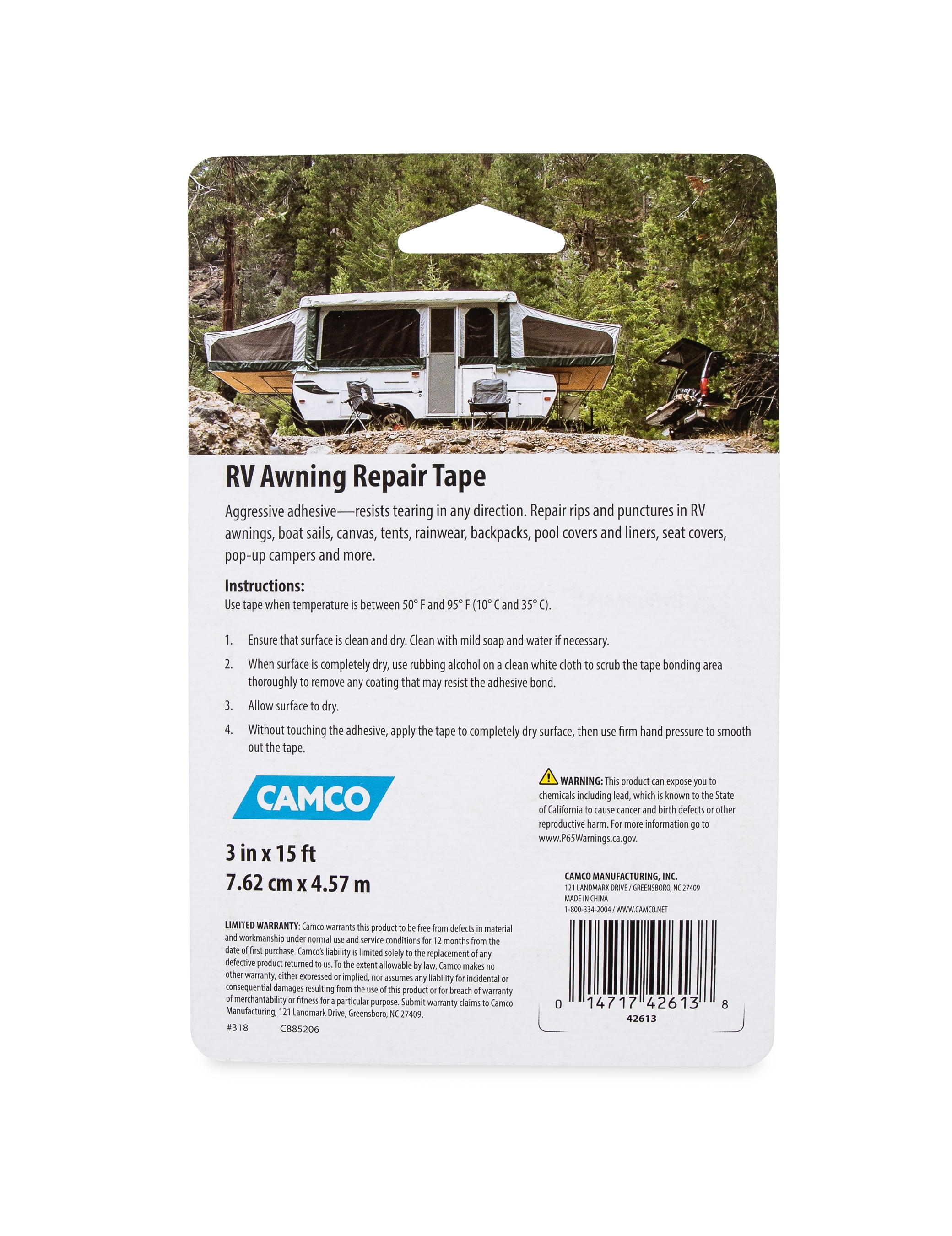 (2 pack) Camco Awning Repair Tape - Weather-Resistant Adhesive - 15-feet x 3-inches - Clear (42613)