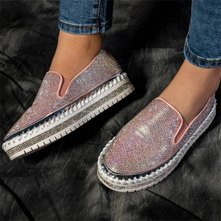 Miluxas Women Rhinestone Platform Loafers Clearance,Glitter Miluxas Women Rhinestone Platform Loafers Clearance,Glitter