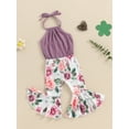 thumbnail image 6 of Aojekbee Baby Girl Summer Outfits Tie-Up Halter Neck Sleeveless Rompers Flower Print Flare Pants 2Pcs Clothes Set, 6 of 10