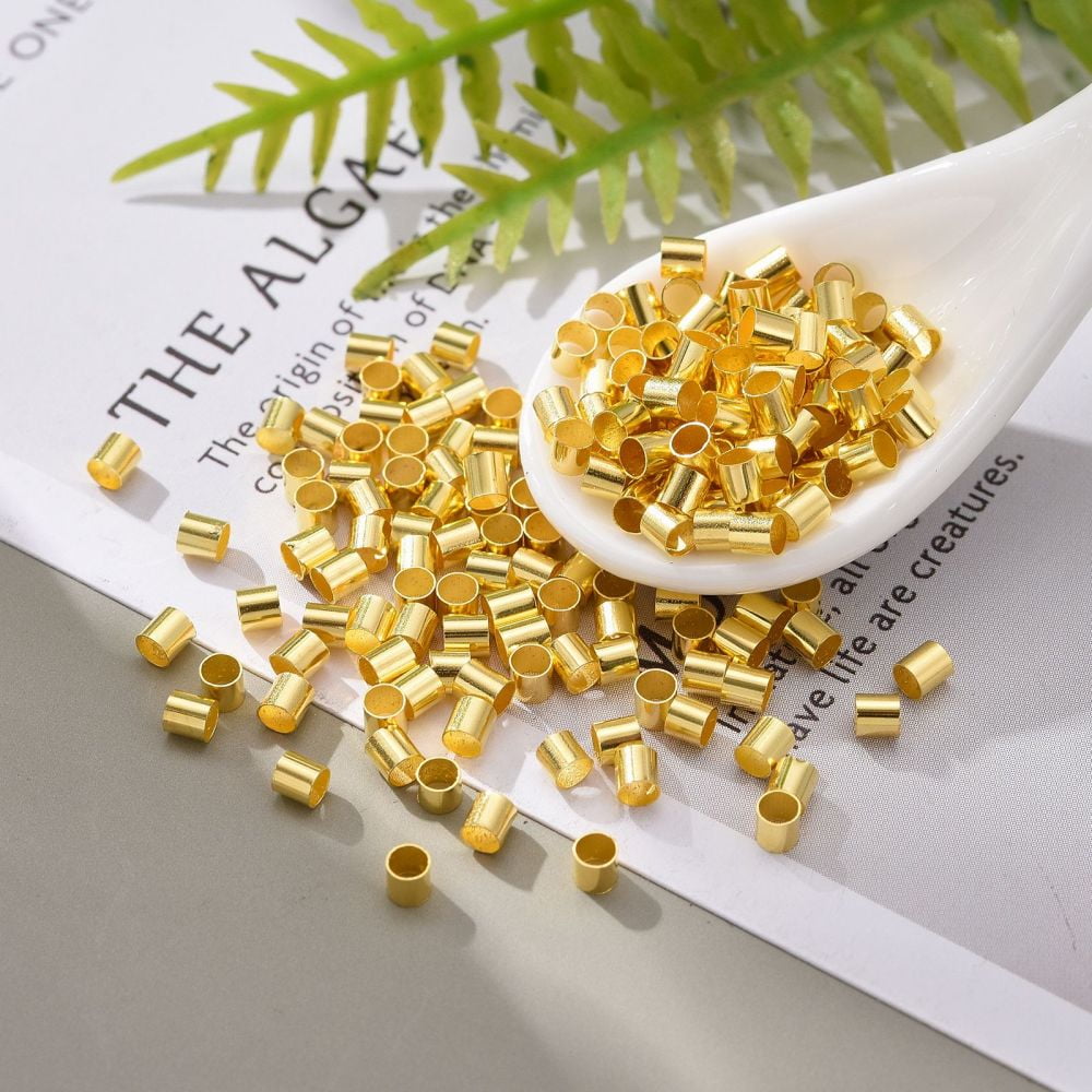 30000pcs Brass Crimp Beads Cadmium Free & Nickel Free & Lead Free Tube Golden 2.5x2.5mm Hole: 2mm