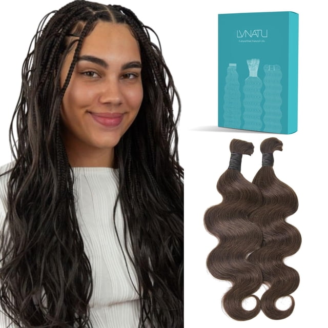 Cabello trenzado humano Lvnatu Body Wave Color 4, marrón, 22 cm