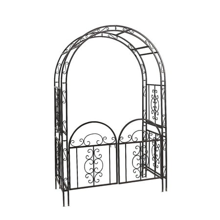 Plow & Hearth Montebello 84" Iron Garden Arbor with Gate - Bronze Finish